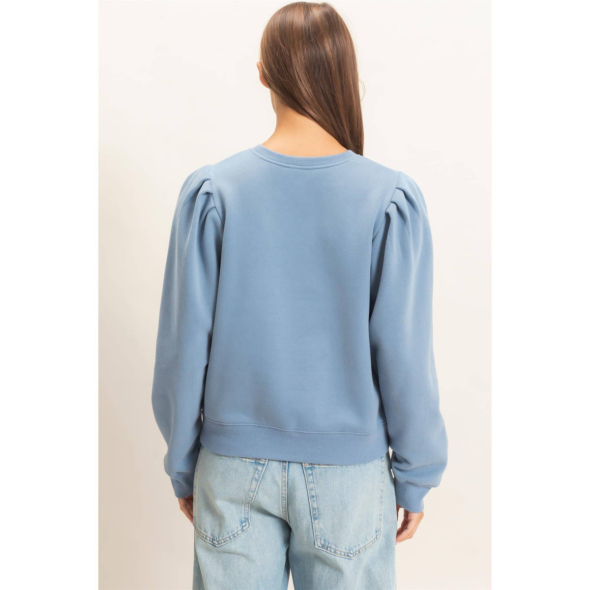 Harlow Puff Sleeve Crew Neck Sweatshirt: DUSTY BLUE
