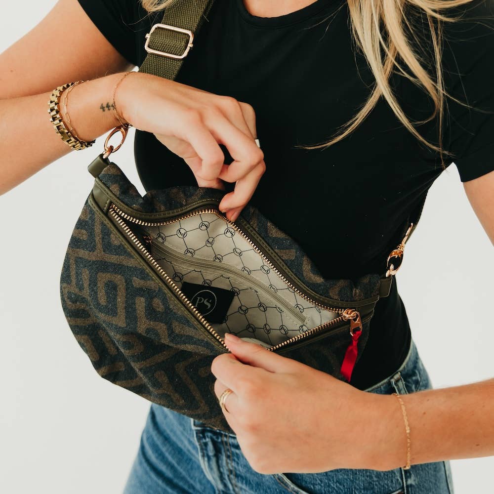 Callahan Canvas Printed Bum Bag: Black &amp; Cream Geometric