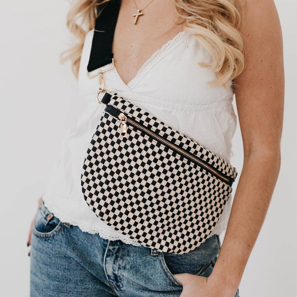 Westlyn Woven Bum Bag - NO STUDS: Woven Checkered Navy