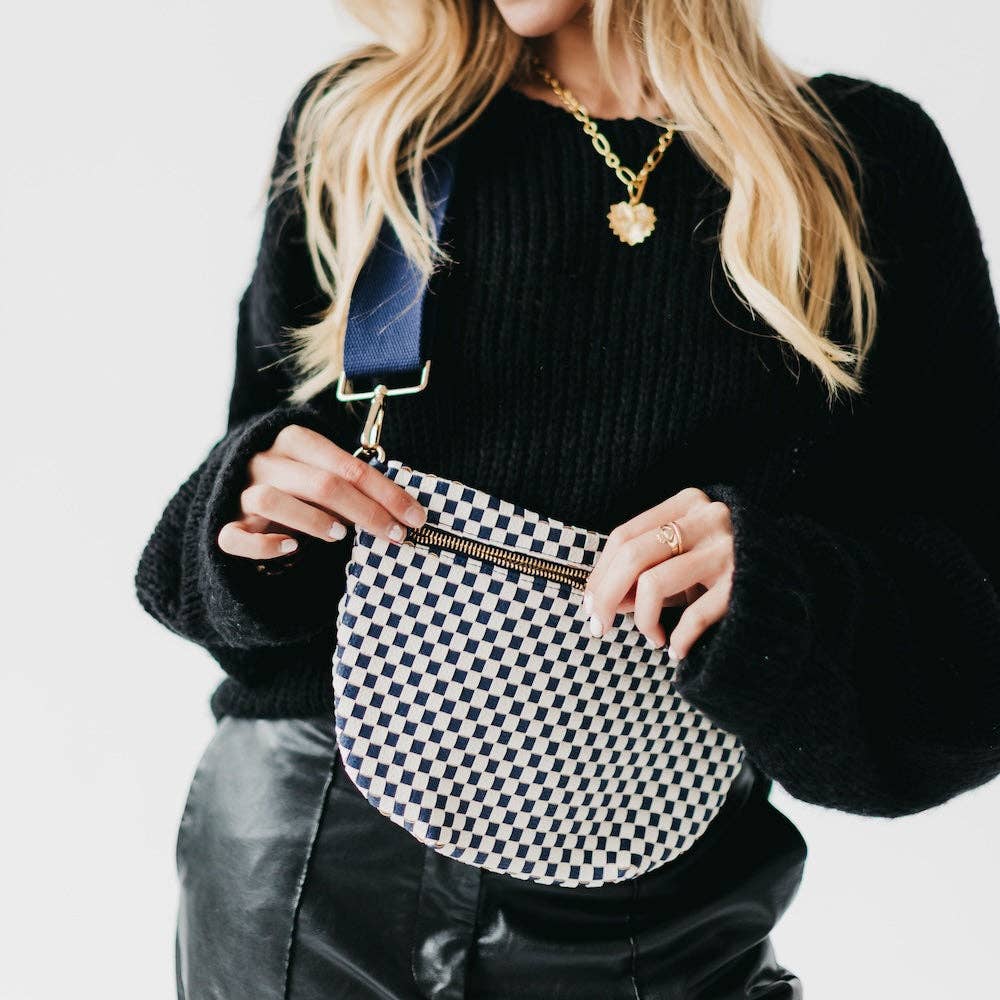 Westlyn Woven Bum Bag - NO STUDS: Woven Checkered Navy