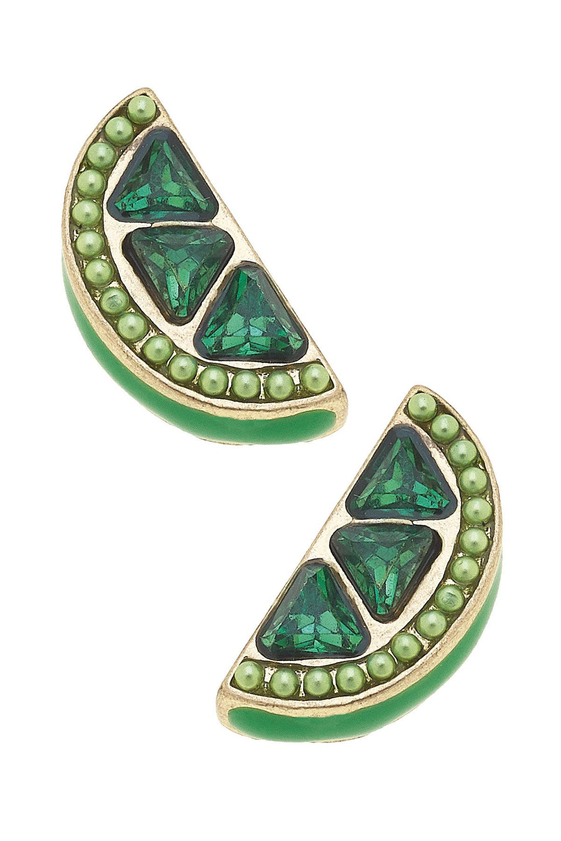 Belize Pave Lime Slice Stud Earrings in Green