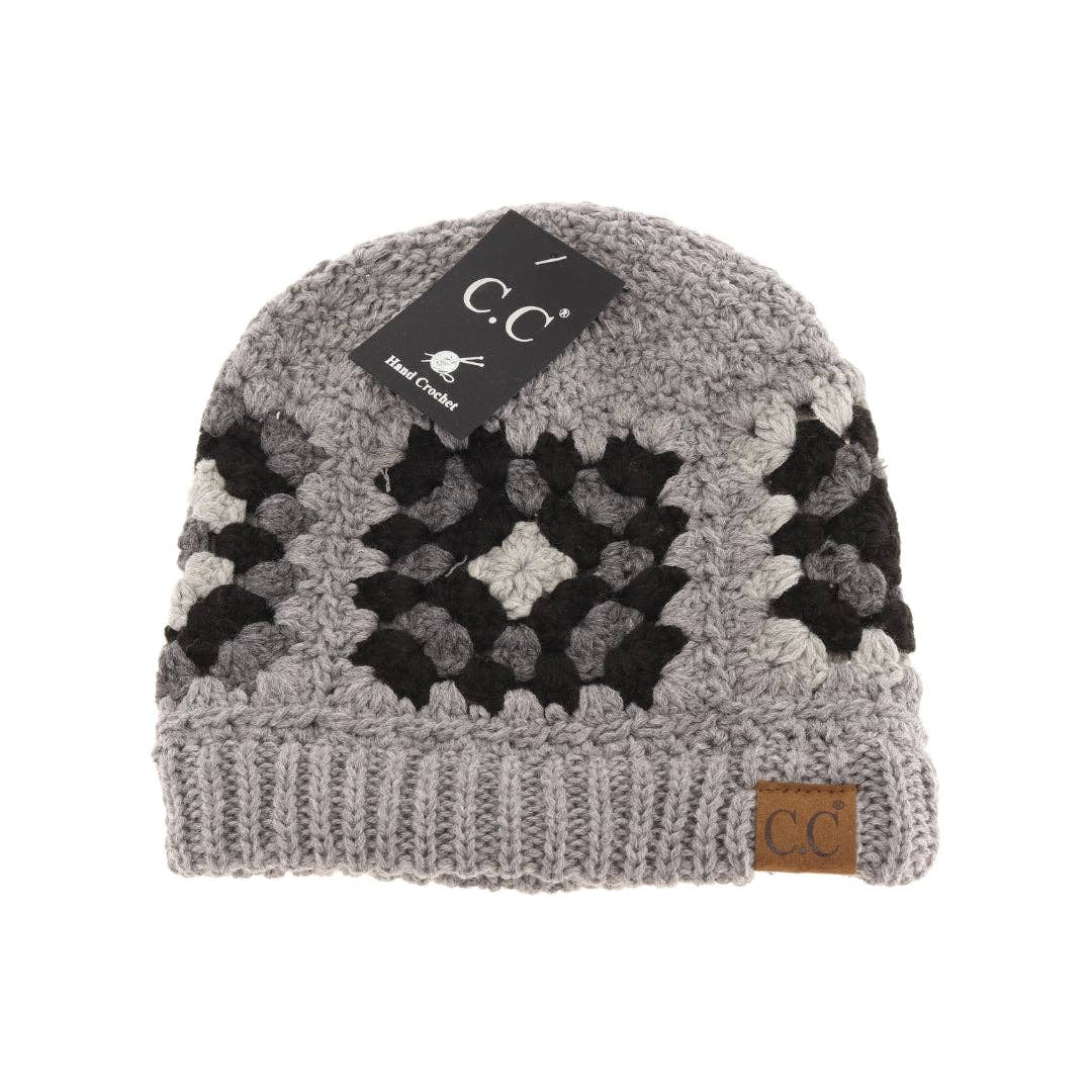 Multi Color Crochet Beanie Grey