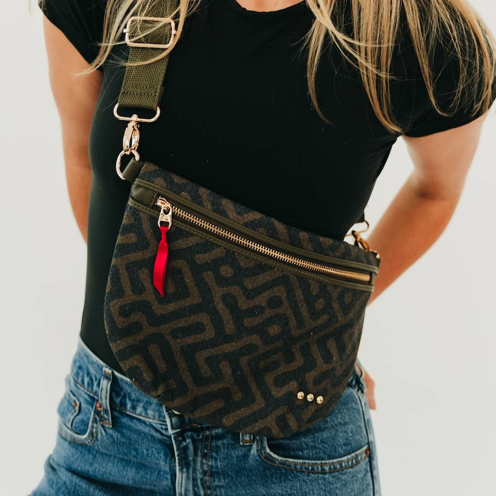 Callahan Canvas Printed Bum Bag: Black &amp; Cream Geometric