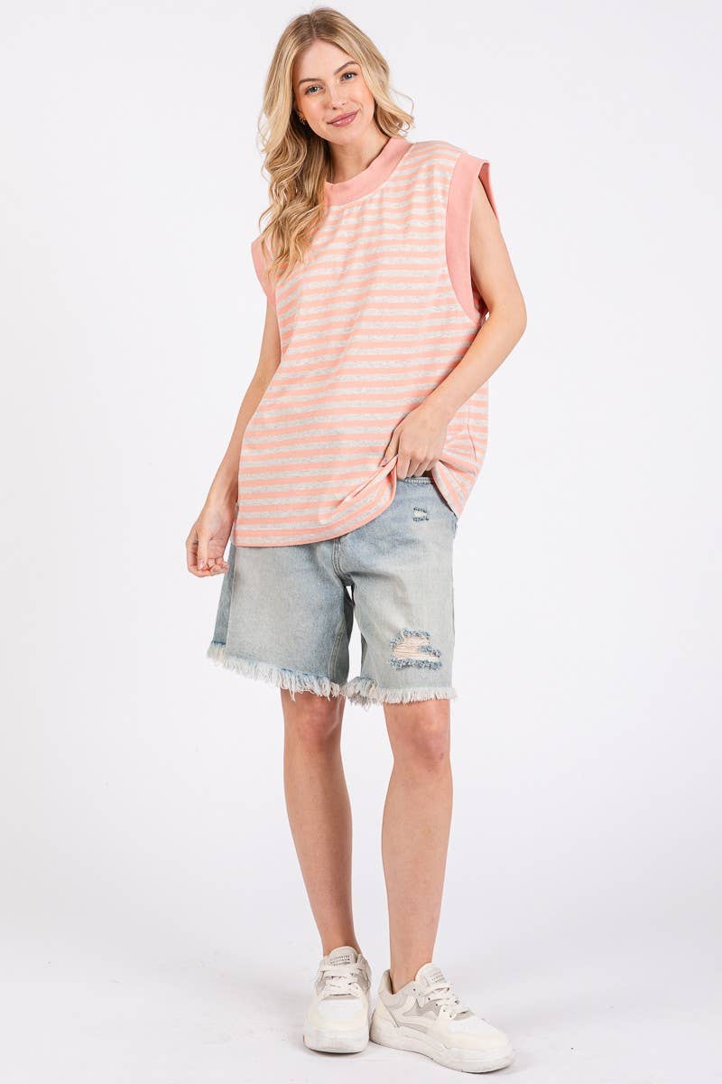 STRIPED TERRY CAP SLEEVE TOP