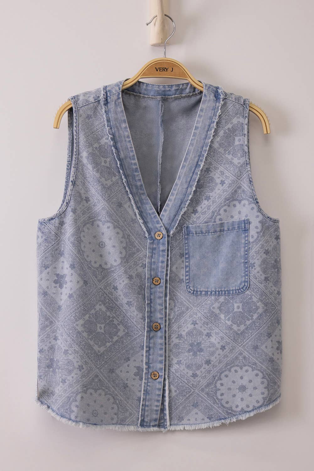 Paisley Printed Washed Chambray Top