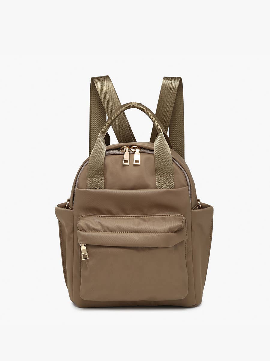 Rita Nylon Backpack w/ Front Pocket &amp; Long Strap: Dark Olive