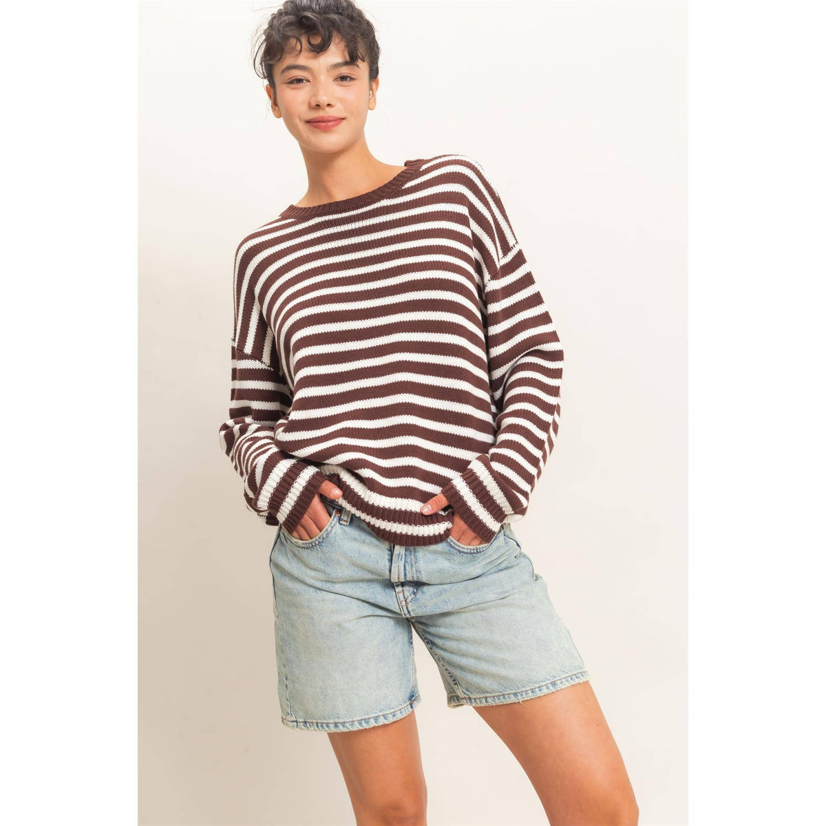 Find the Beginning Striped Crew Neck Sweater