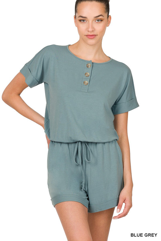 On To Happiness Blue Gray Romper