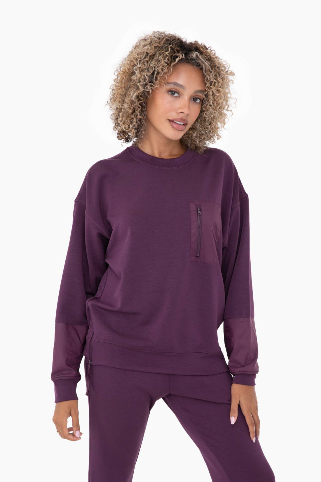 Modal-Blend Crewneck Pullover in Plum