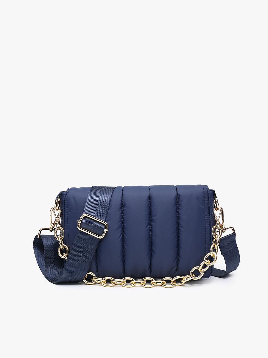 Lala Quilted Chain Crossbody: Navy