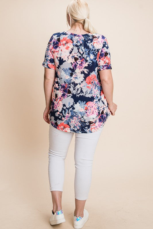 Janessa Navy Floral Tee