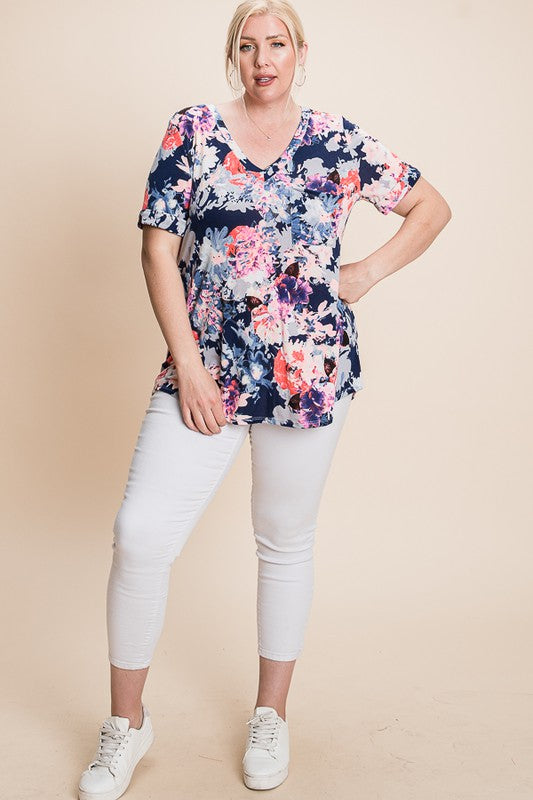 Janessa Navy Floral Tee