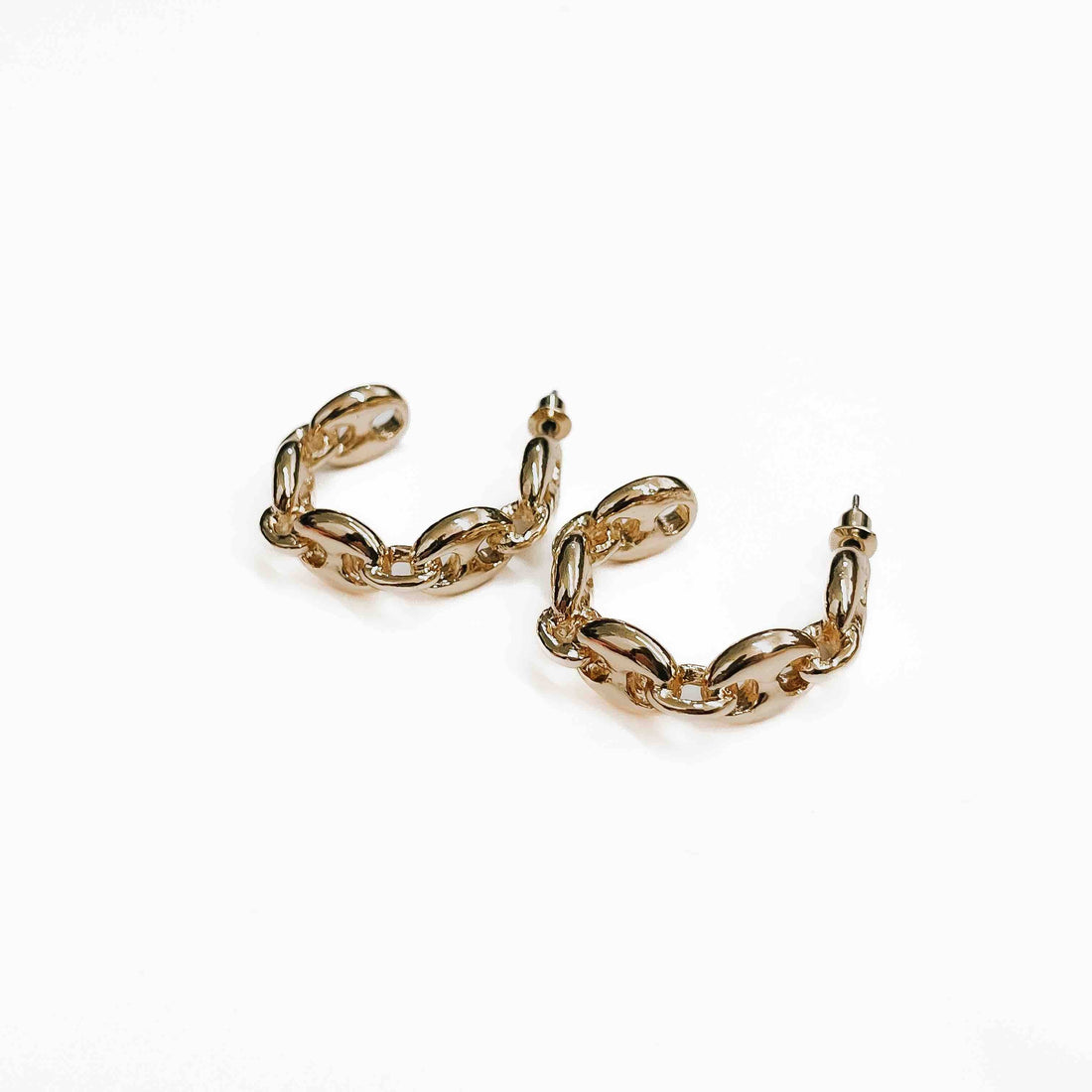 Golden Oval Link Hoop Earrings