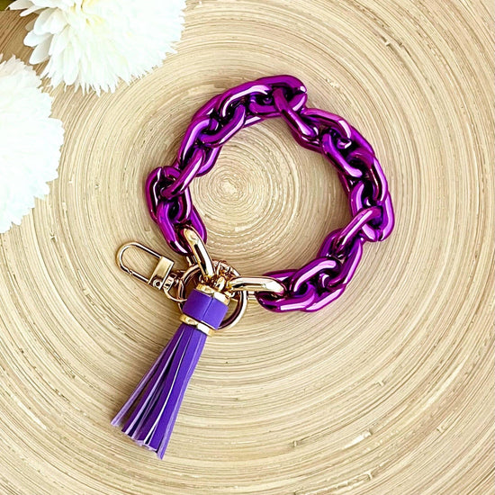 Metallic Chain Link Bangle Keychain | Wristlet Key Ring: Metallic Purple