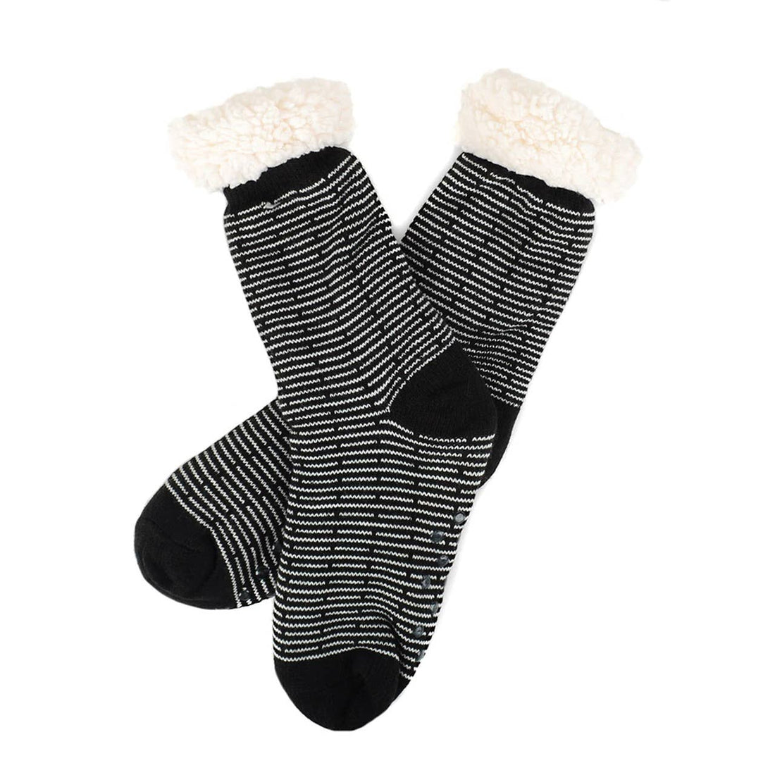 Mini Stripe Plush Fleece Lined Sherpa Slipper Socks