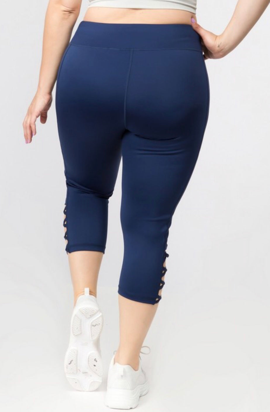 Navy Lattice Workout Capri Leggings