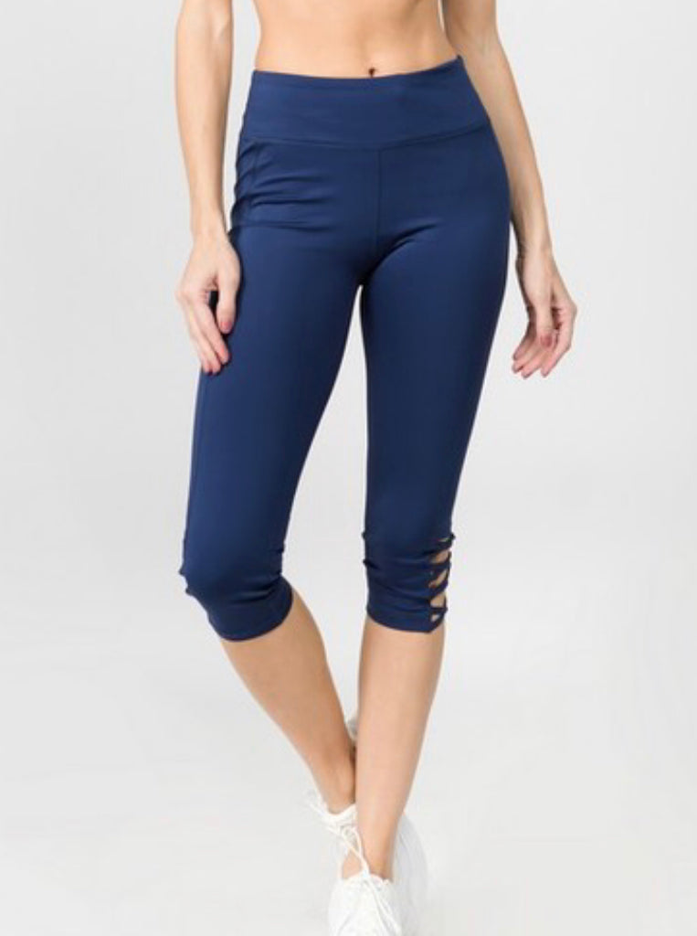 Navy Lattice Workout Capri Leggings