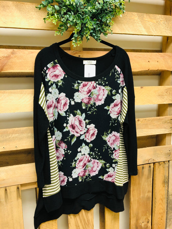 Auden Floral Top with Stripe Accent