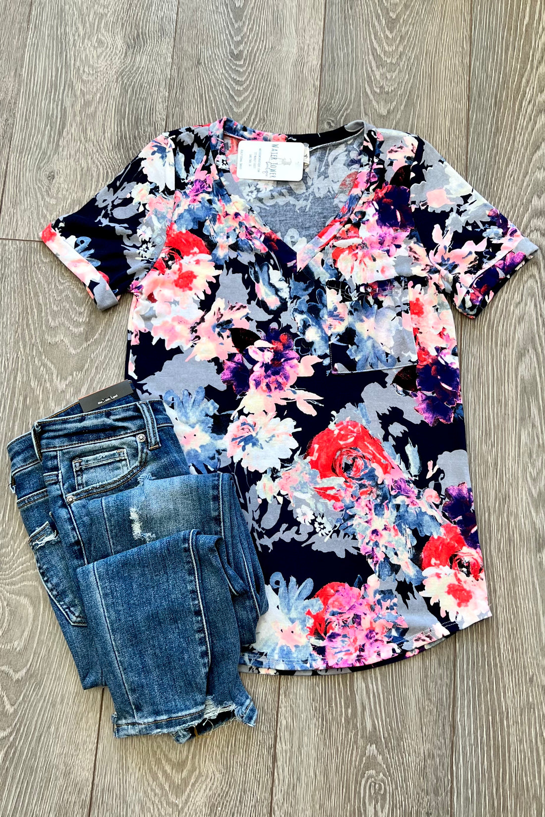 Janessa Navy Floral Tee