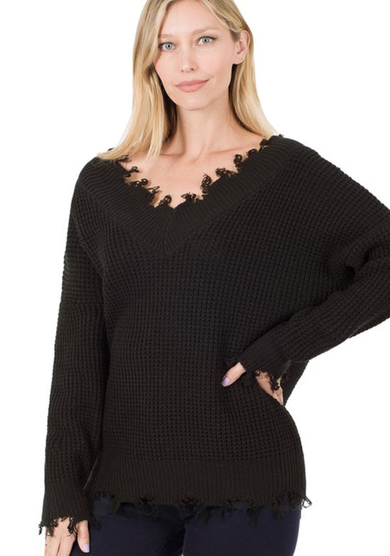 Karli Black Distressed Sweater