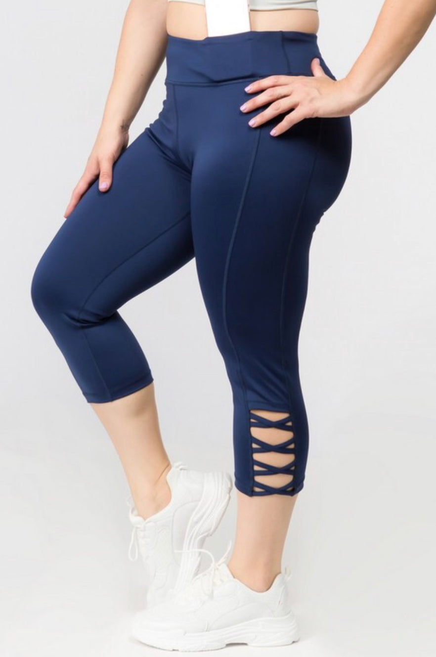 Navy Lattice Workout Capri Leggings